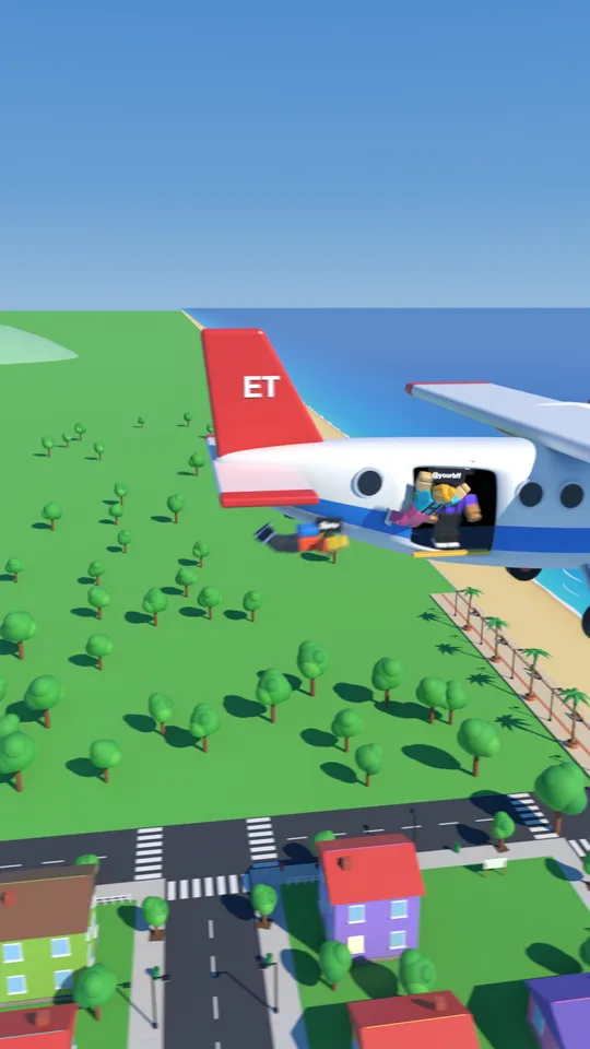 New residents jumping out of the Everyone Air plane